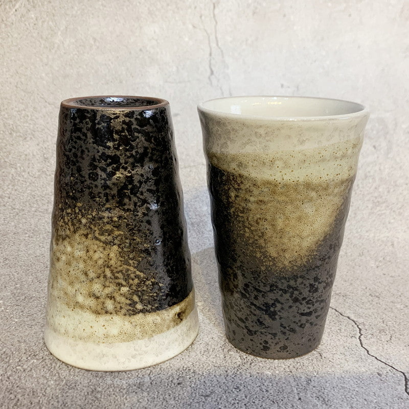 M油滴白釉流しビアカップ約8.4×H12.8cm