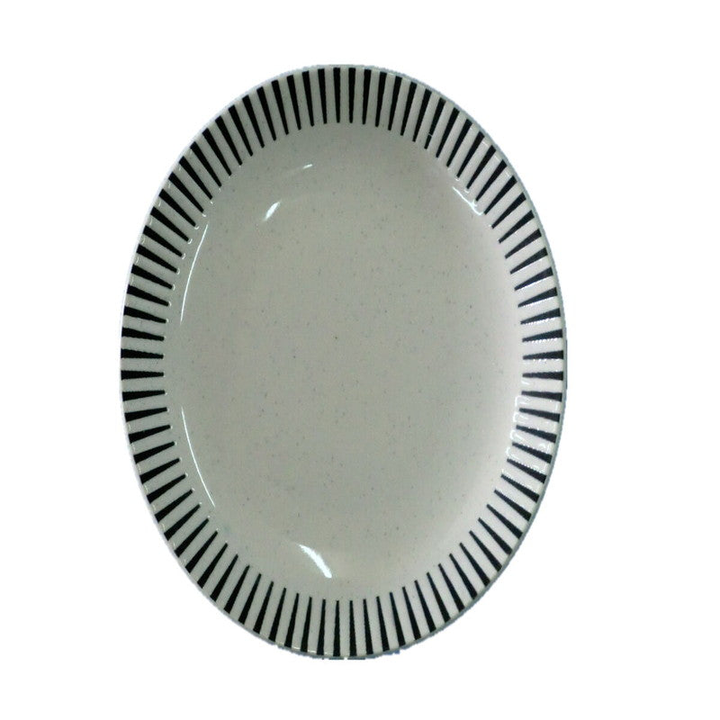 皿（モダンストライプ、白、約φ１４×Ｈ２．５ｃｍ）