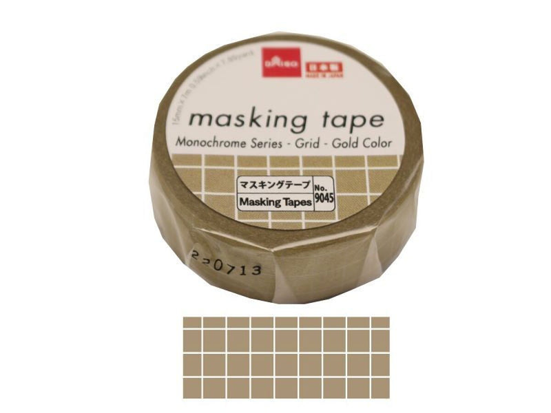 マスキングテープ（モノクロシリーズ、方眼、金色）