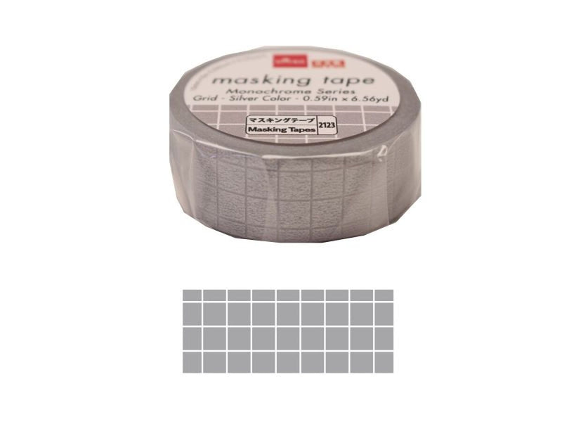 マスキングテープ（モノクロシリーズ、方眼、銀色、１．５ｃｍ×６ｍ）