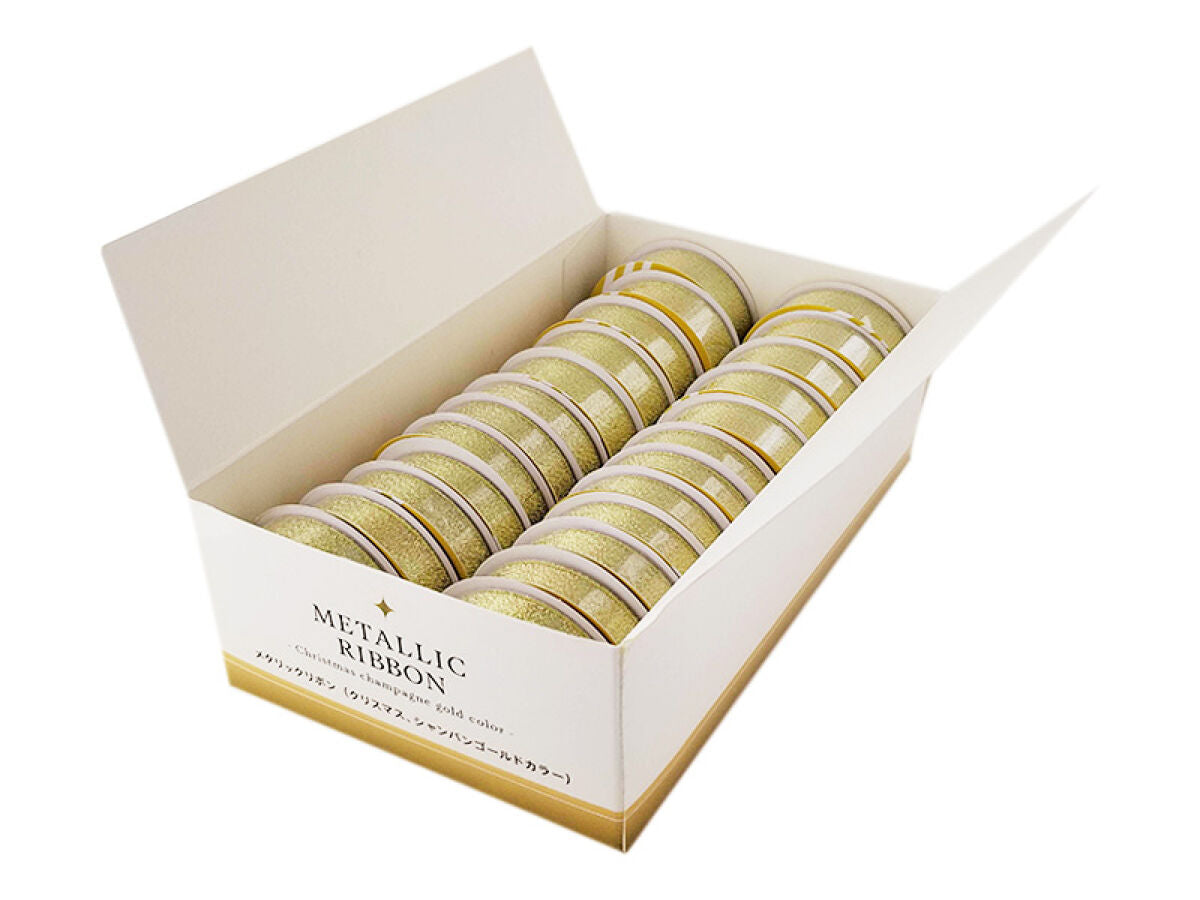 メタリックリボン（クリスマス、シャンパンゴールドカラー） -100均